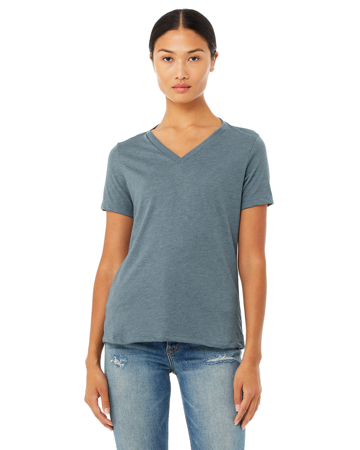 Ladies' Relaxed Heather CVC Jersey V-Neck T-Shirt